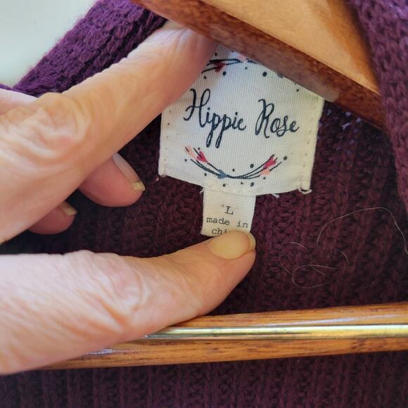 Hippie Rose Juniors Open-Front Lace-Up Cardigan in Artisan Wine, Size L - Picture 2 of 10